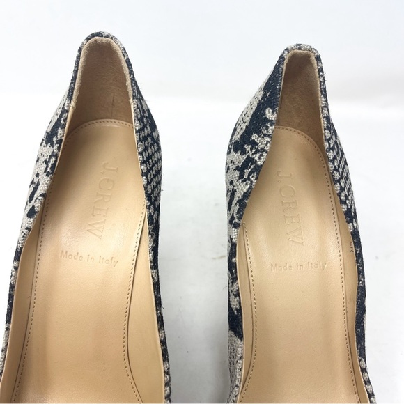 J. Crew Mona Snakeskin Linen Fabric Textile Round Toe Pumps Heels Womens Shoes 7 - Picture 4 of 8